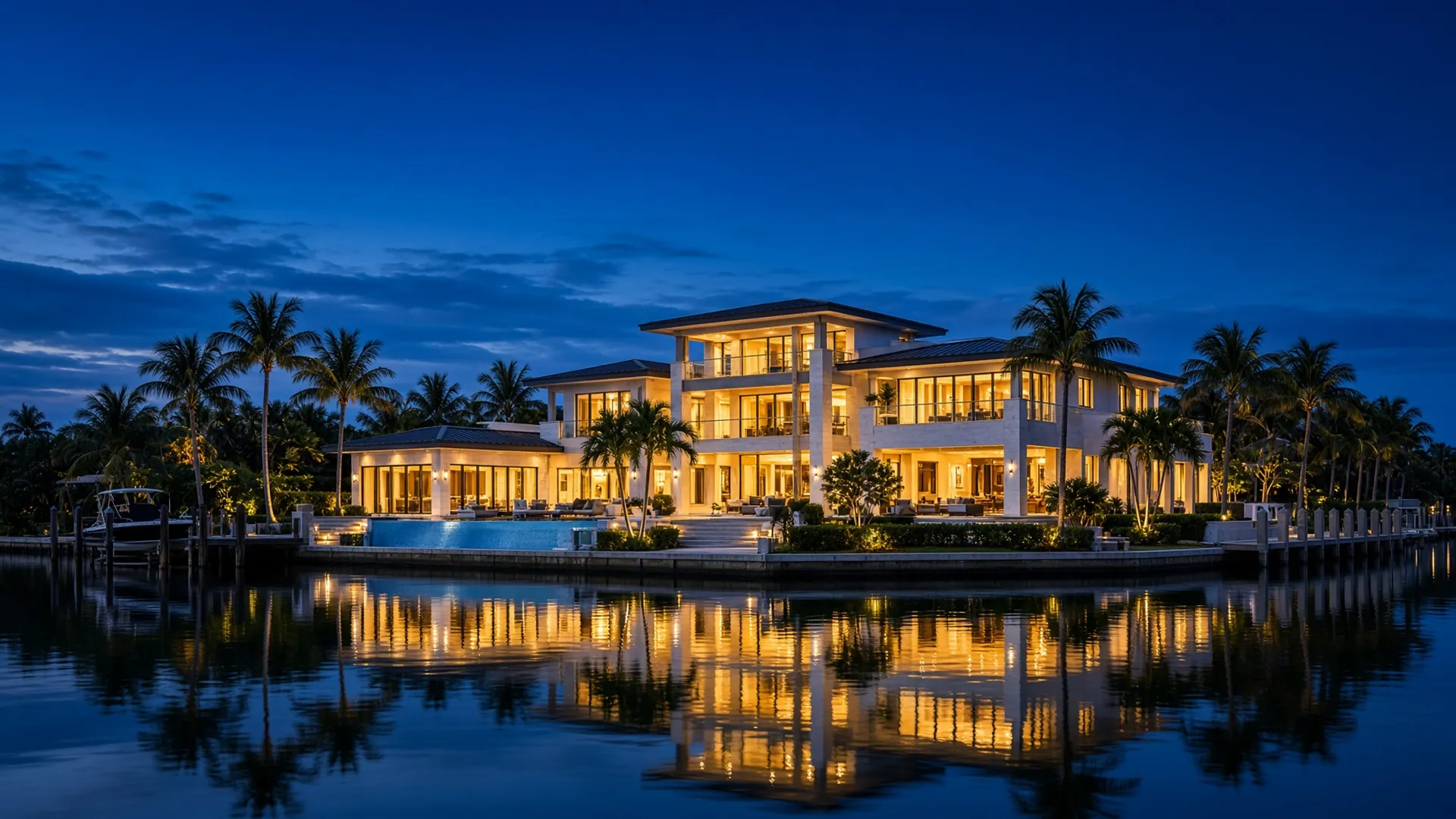 An illuminated residential building at night, an asset in operation.